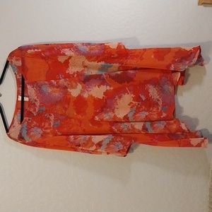 Sheer Orange/Red/Pink Floral Tunic Top size 2XL by Come & See